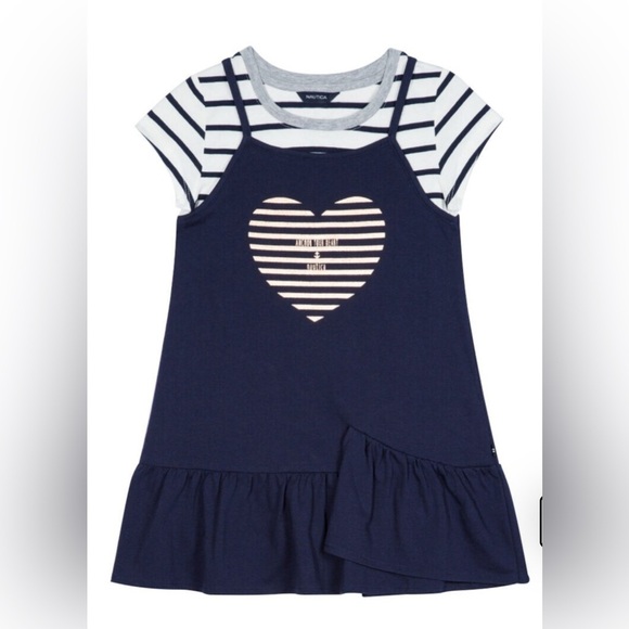 Nautica Other - Nautica Girls Heart Logo +Striped Twofer Dress Sz Large 12-14